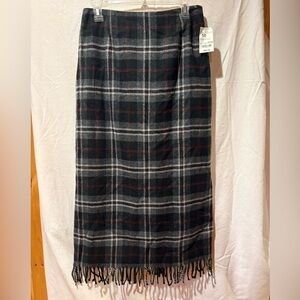 Worthington wool blend plaid maxi skirt with fringe women’s 10 NWT